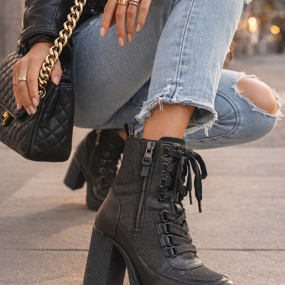 DKNY Black Lace-Up Boots. Excellent condition!